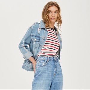 Topshop Oversized Ripped Denim Moto Jacket